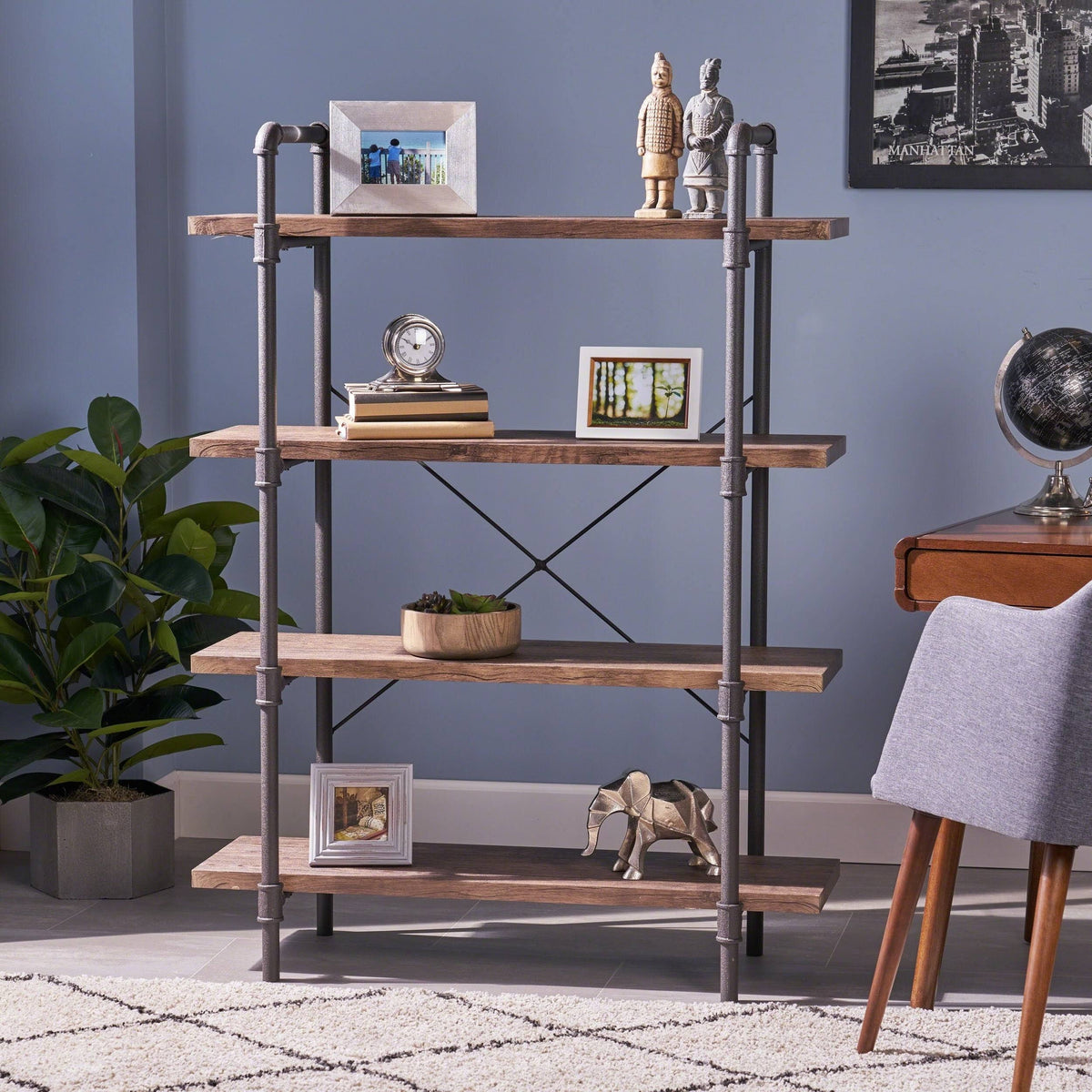 4-Tier Industrial Shelf in Dark Brown F6883