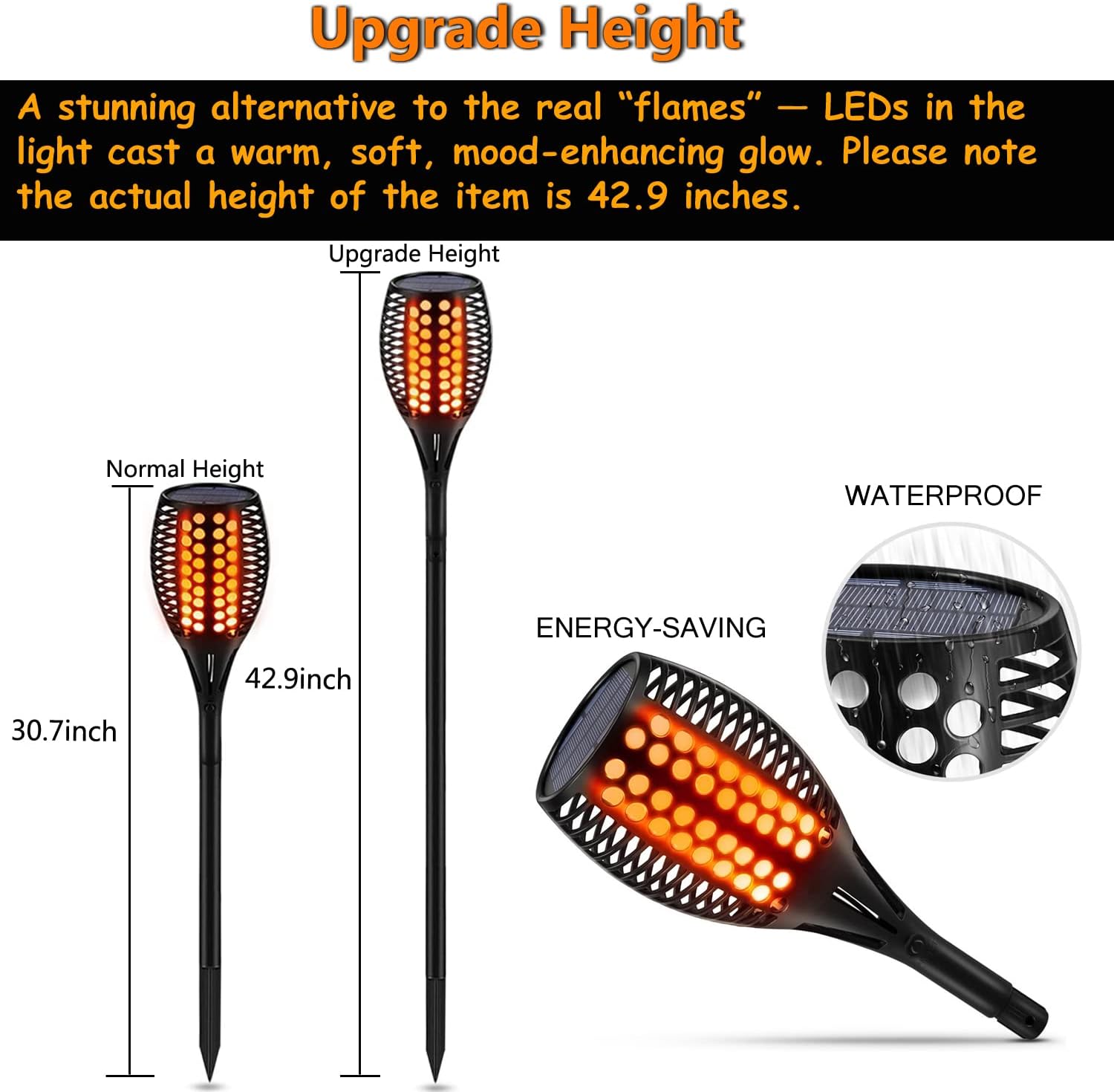 Solar Torch Lights, Waterproof Outdoor Dancing Flames Garden Lights, 43 96 LED O536