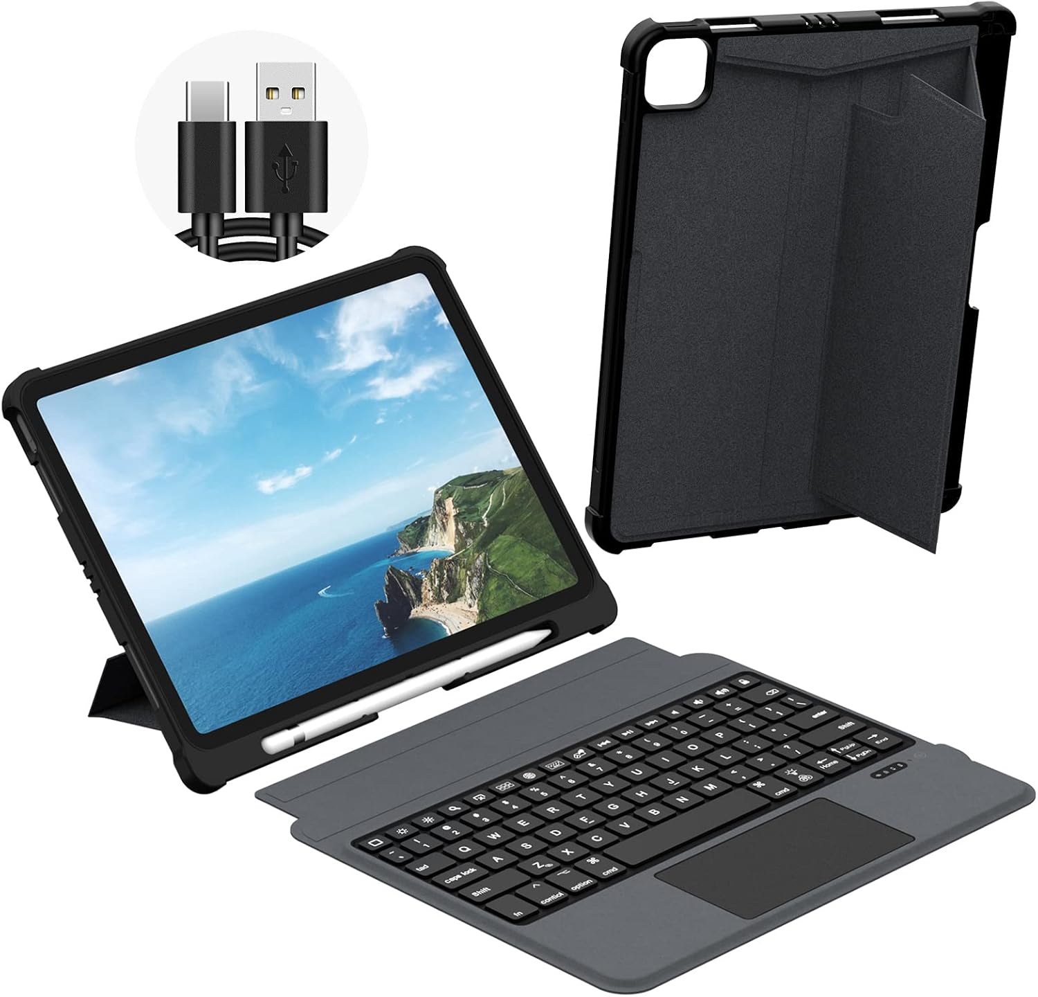 Detachable Wireless Bluetooth Keyboard Case with Trackpad for iPad U353585