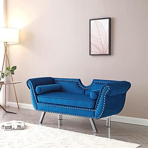 Velvet Loveseat Sofa with 2 Bolster Pillows D447