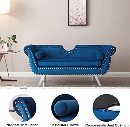 Velvet Loveseat Sofa with 2 Bolster Pillows D447