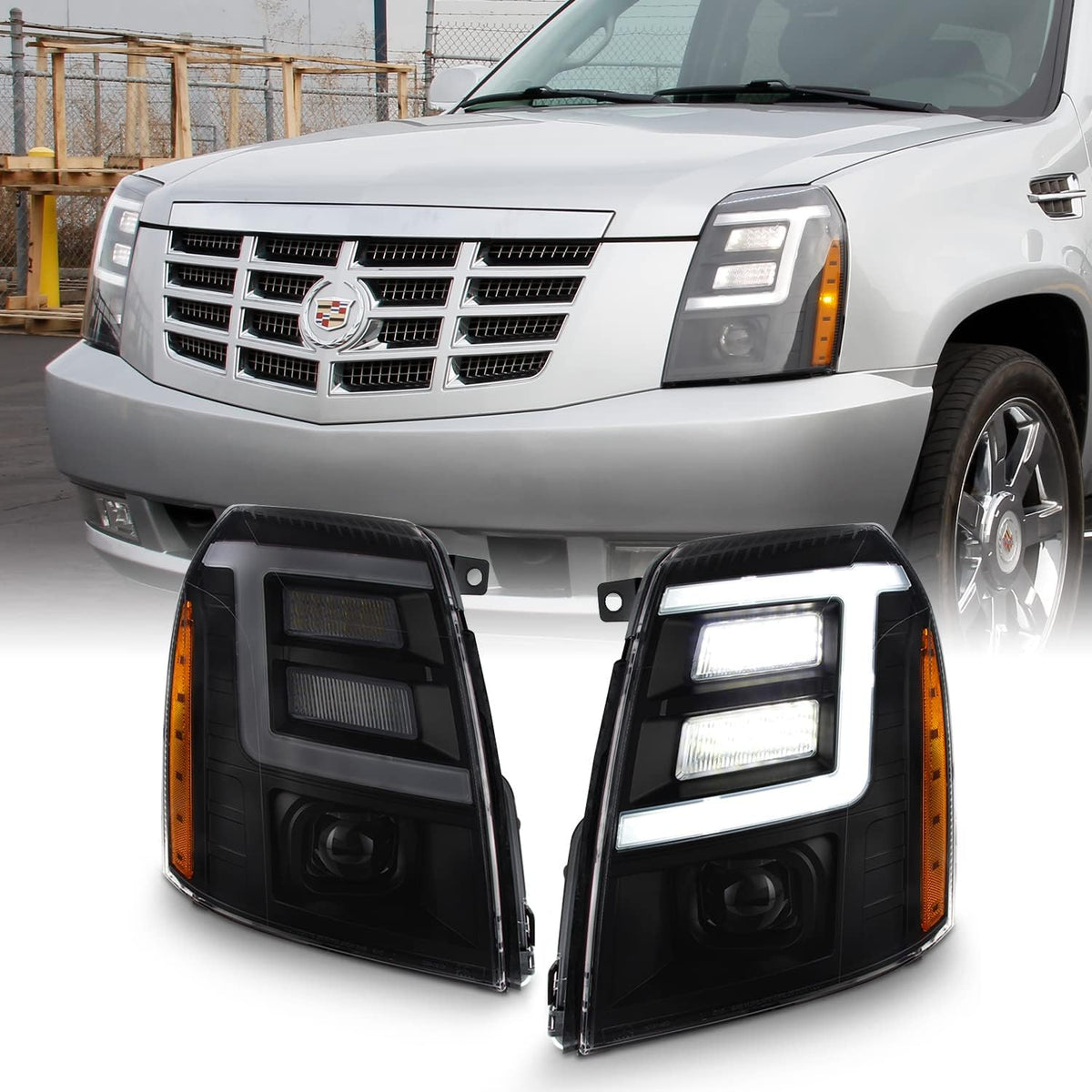 Black Smoked LED Projector Headlight C720