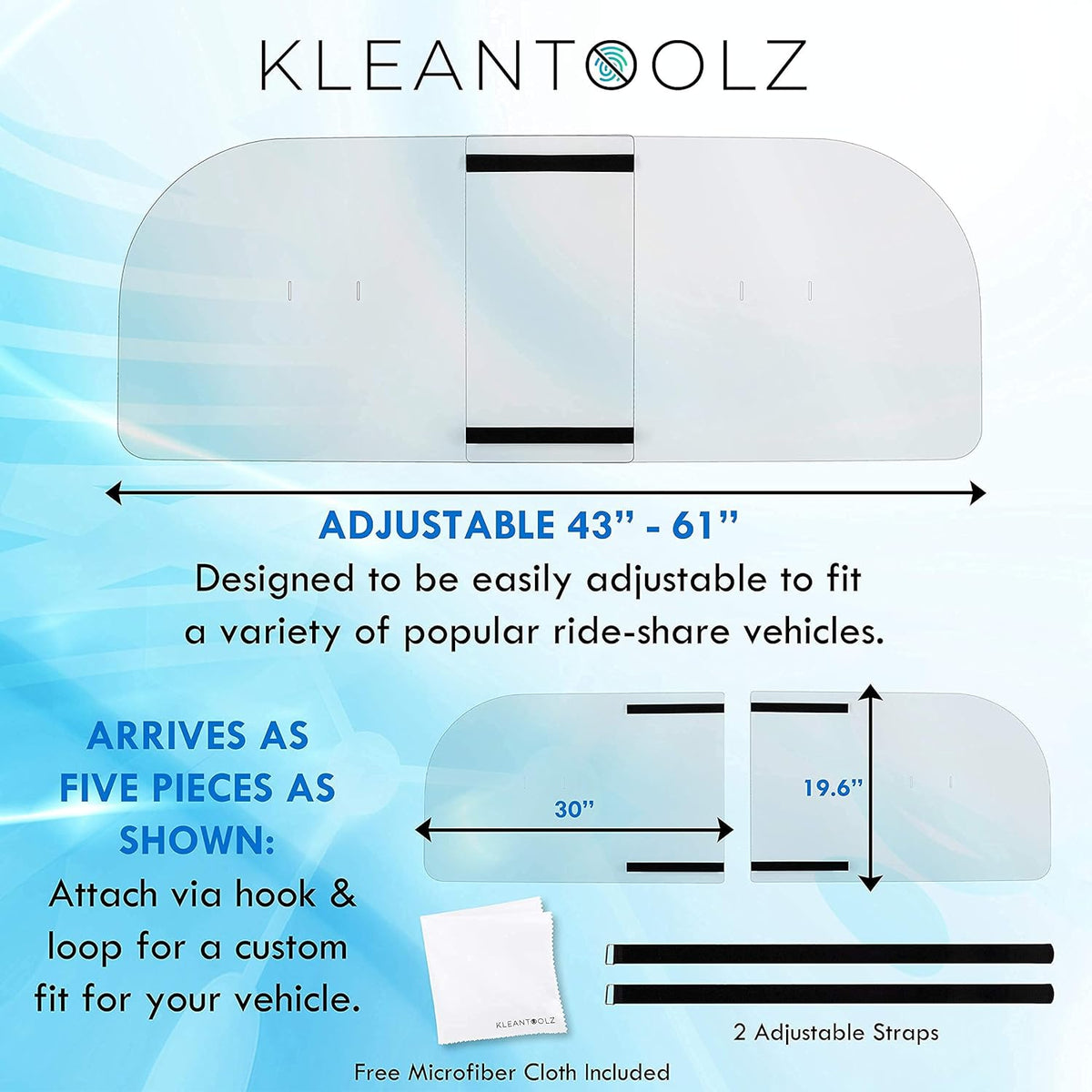 Adjustable Plexiglass Car Sneeze Guard Barrier with Microfiber Cloth V216