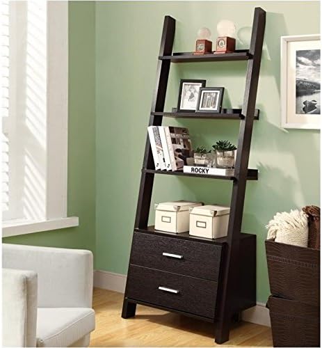 69 Ladder Bookcase with 2 Storage Drawers in Cappuccino D45078