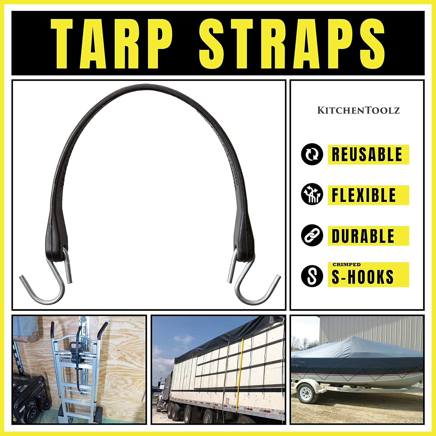 Pack of 50 41 inch Rubber Bungee Cords with Metal S Hooks R551