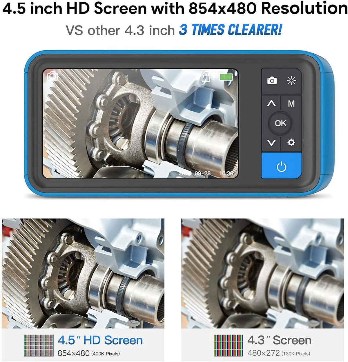 Endoscope 1080P HD Digital Borescope Camera Waterproof 4.5 Inch IPS Screen with 6 LED Lights, Semi-Rigid Cable, 32GB TF Card and Tool Bag (16.5FT) N2855