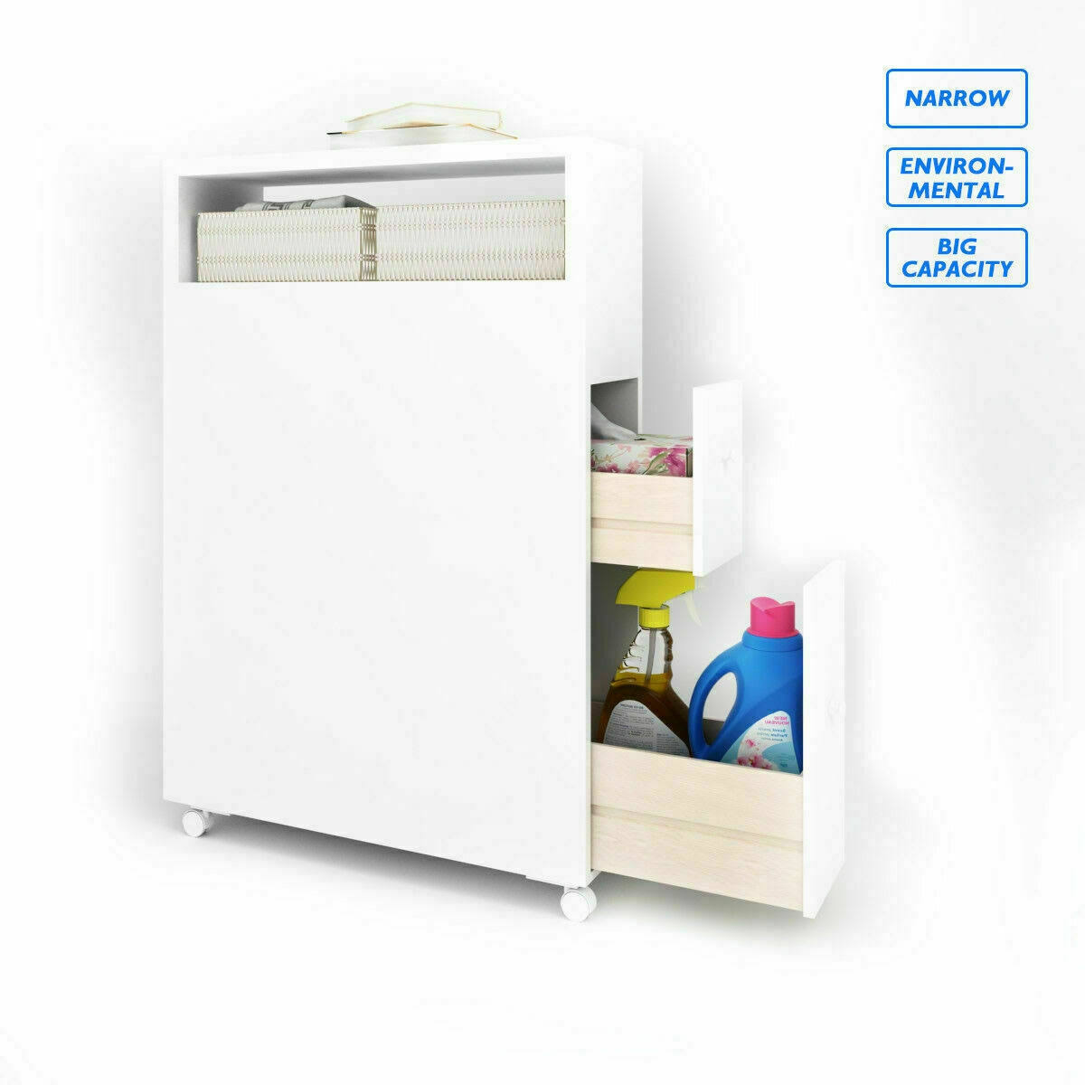 White Wooden Storage Cabinet Organizer with 4 Casters G8316