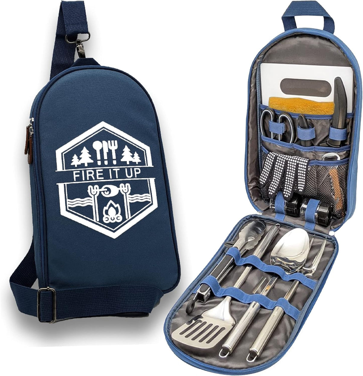 13 PC Stainless Steel Grilling Camping Cooking Utensils Set with Carrying Bag X539