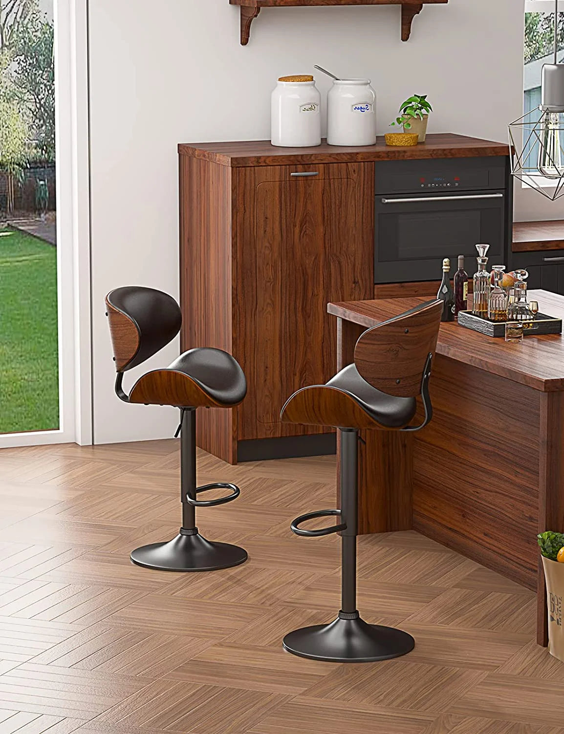 Swivel Bar Stools Set of 2, Adjustable PU Leather with Back and Footrest M1524