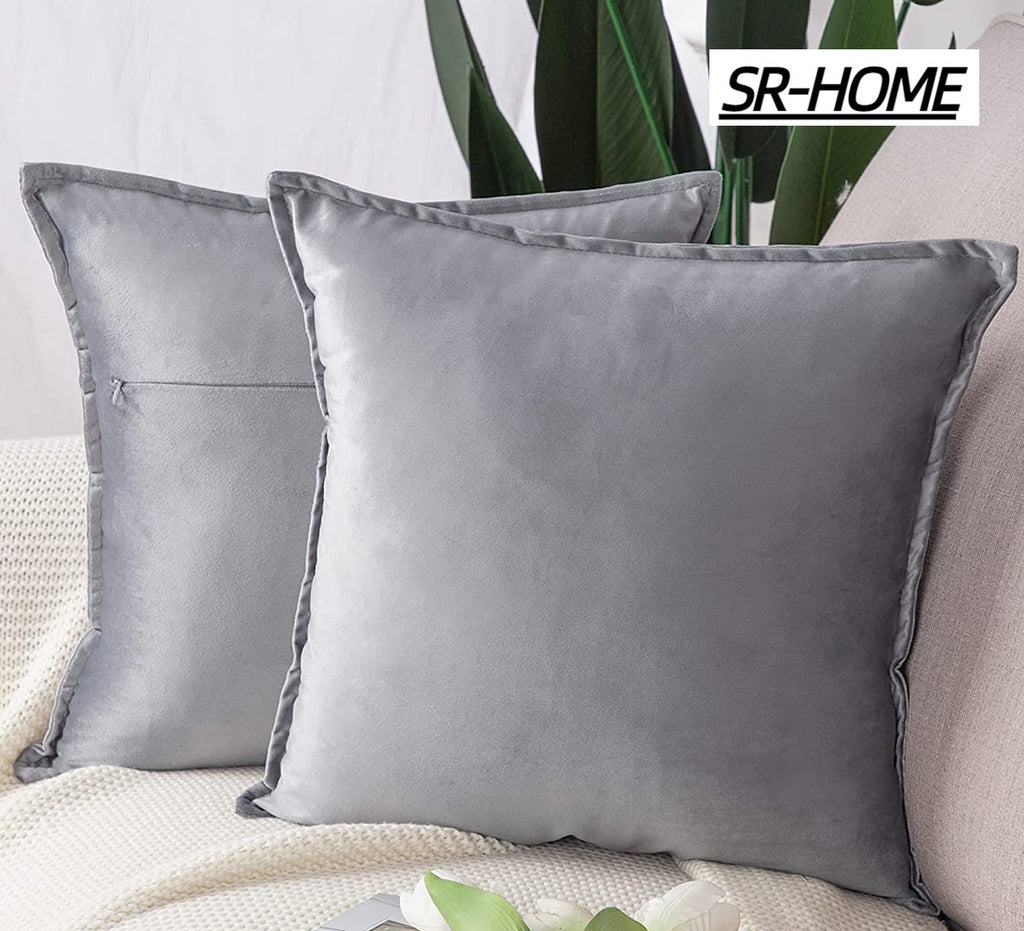 Set of 2 Super Soft Velvet Decorative Throw Pillow Covers Square with Fringe Cushion Case A81400