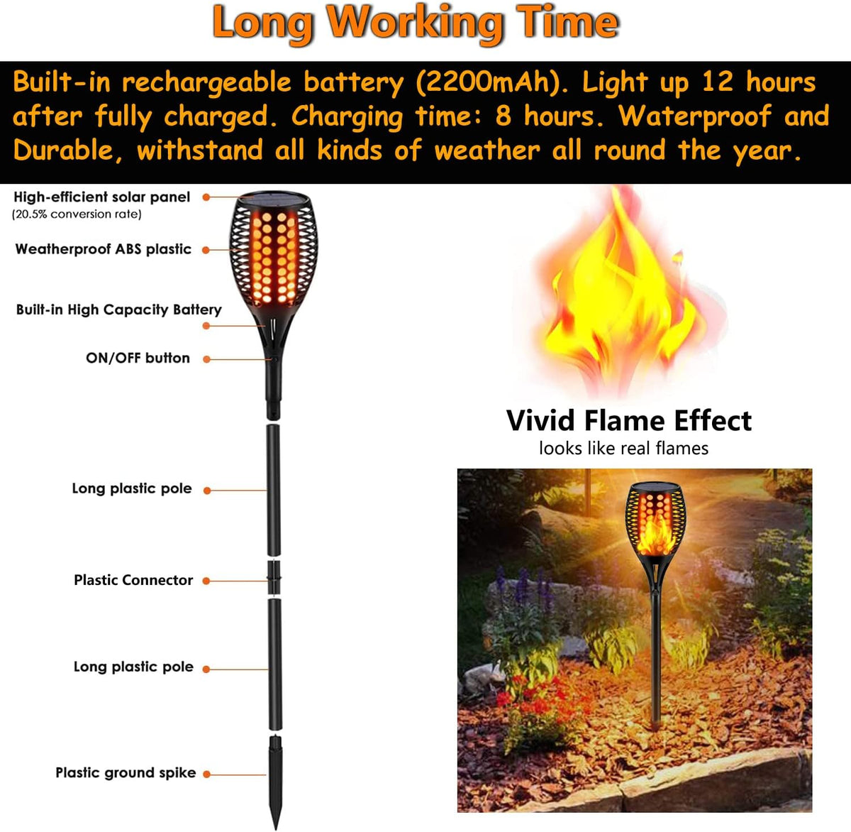 Solar Torch Lights, Waterproof Outdoor Dancing Flames Garden Lights, 43 96 LED O536