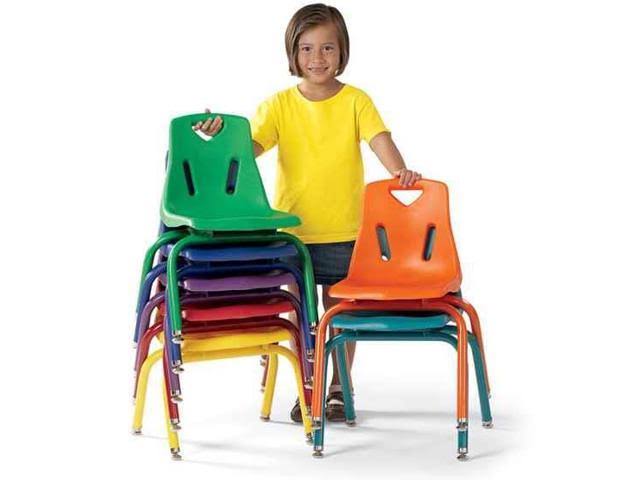 Green Stacking Chairs with Powder-Coated Legs, Set of 6 E710