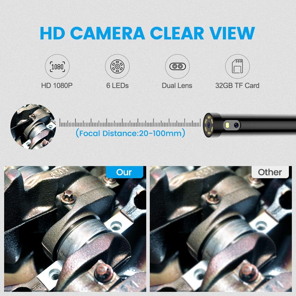 Endoscope 1080P HD Digital Borescope Camera Waterproof 4.5 Inch IPS Screen with 6 LED Lights, Semi-Rigid Cable, 32GB TF Card and Tool Bag (16.5FT) N2855