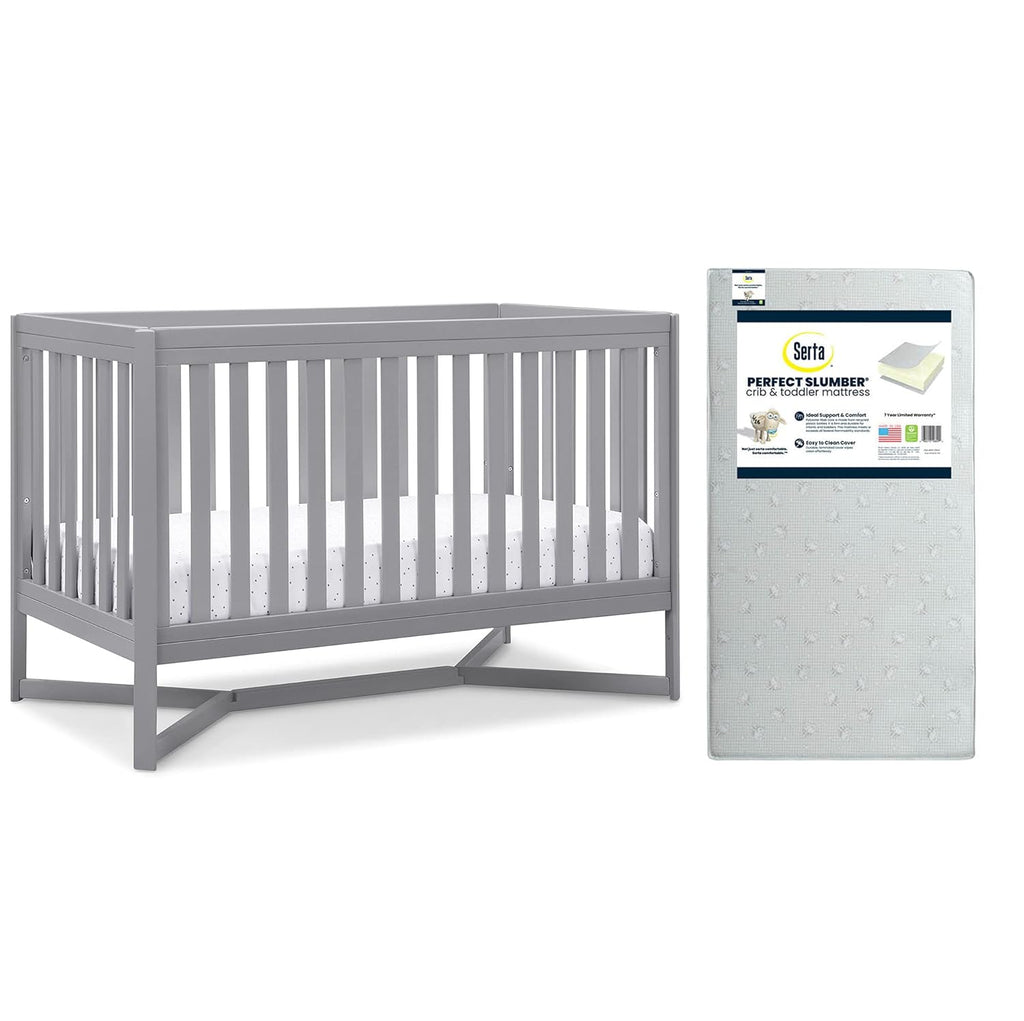 4-in-1 Convertible Crib with Crib & Toddler Mattress, Waterproof, Midnight Grey A1602