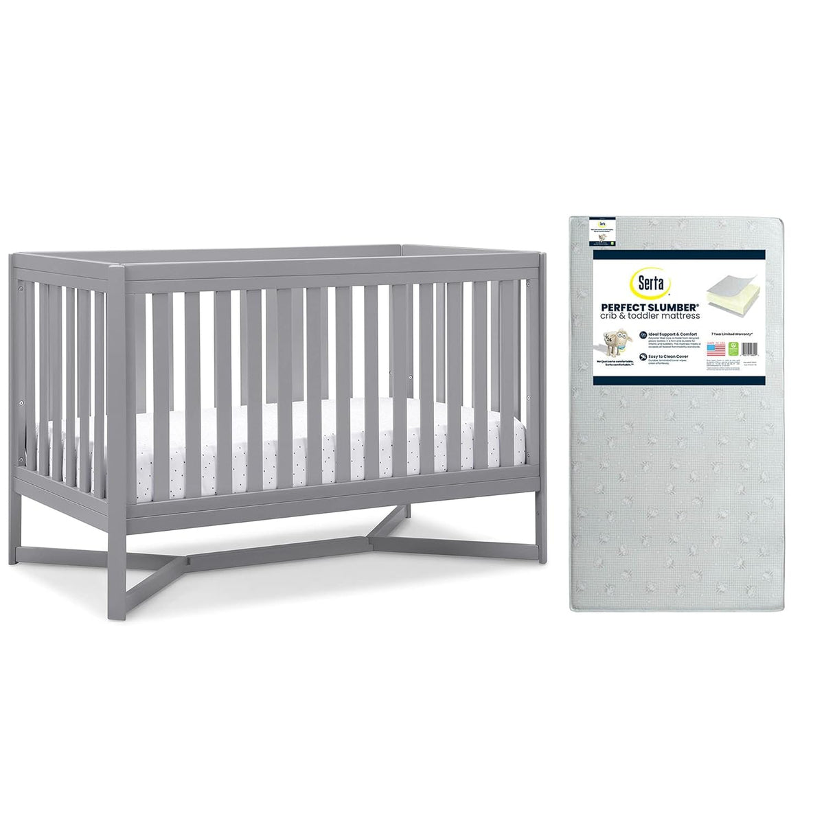 4-in-1 Convertible Crib with Crib & Toddler Mattress, Waterproof, Midnight Grey A1602