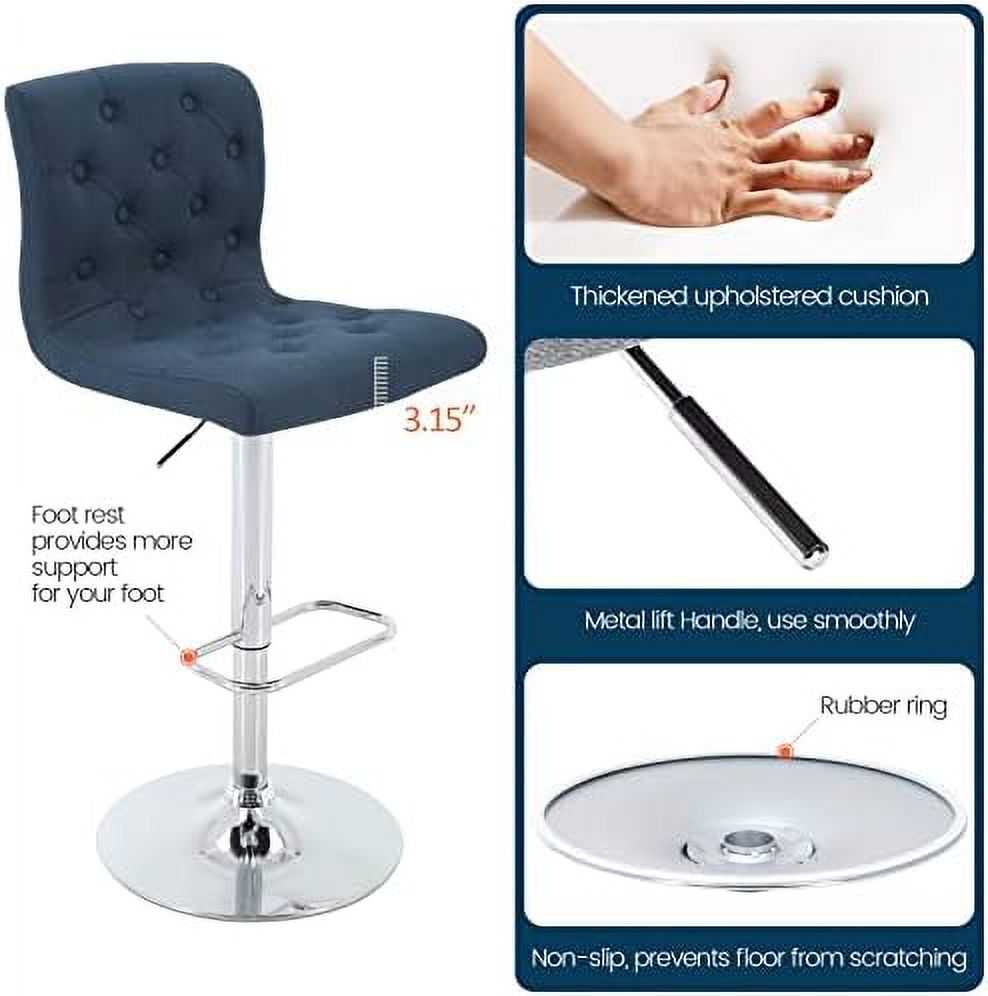 Tufted Fabric Adjustable Swivel Counter Height Barstool with Back (Blue Gold Base) S401