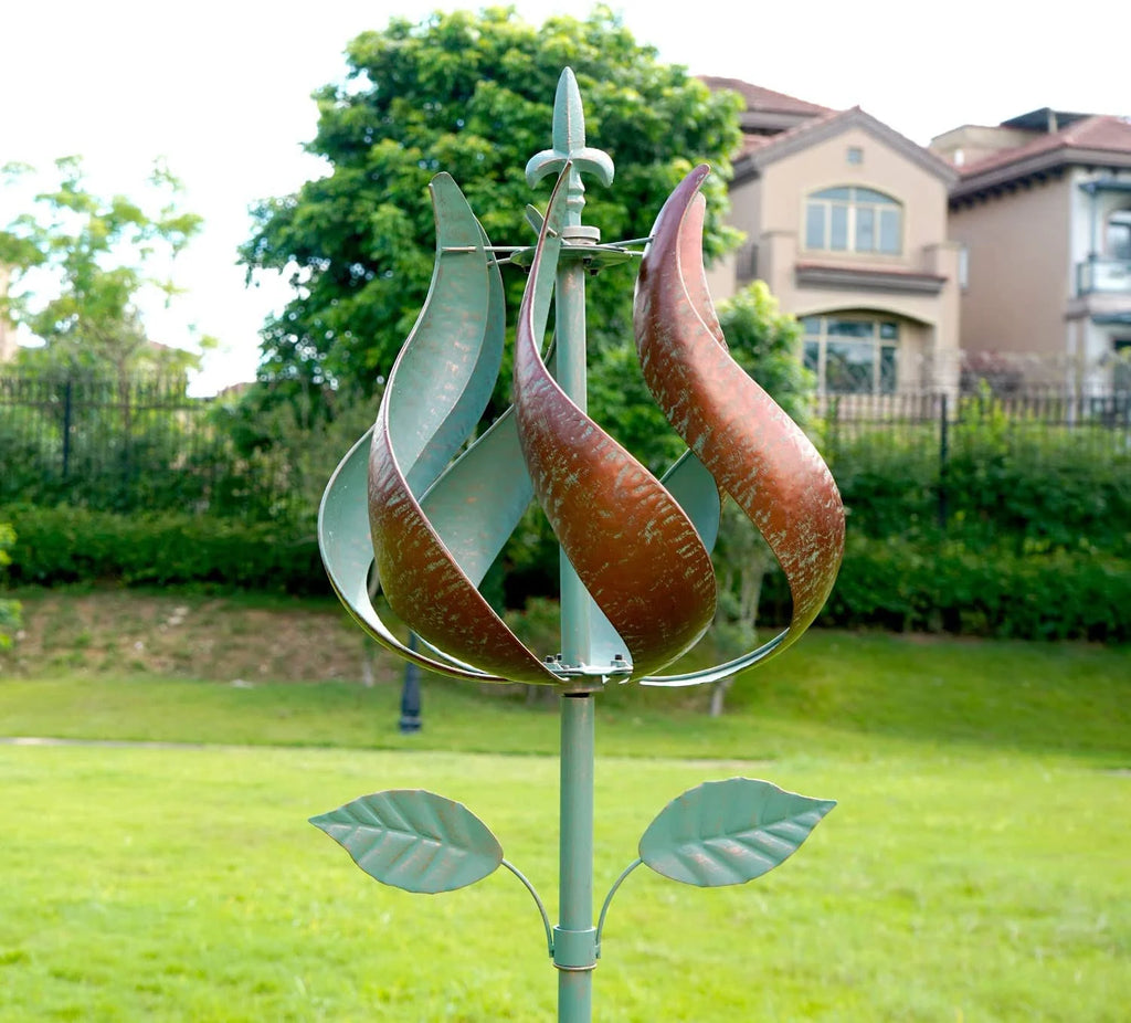 3D Kinetic Tulip Garden Wind Spinner, 14" Wide, 75.5" High 360 Degrees Flower Windmill X238176