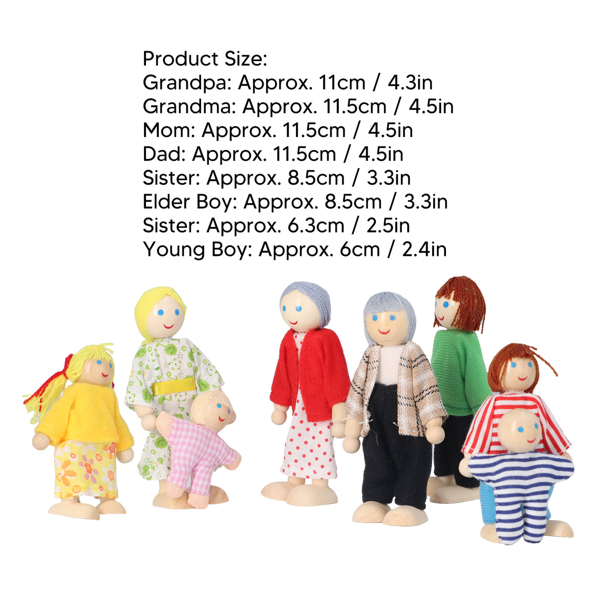 8pcs Wooden Dollhouse People Figures L98112