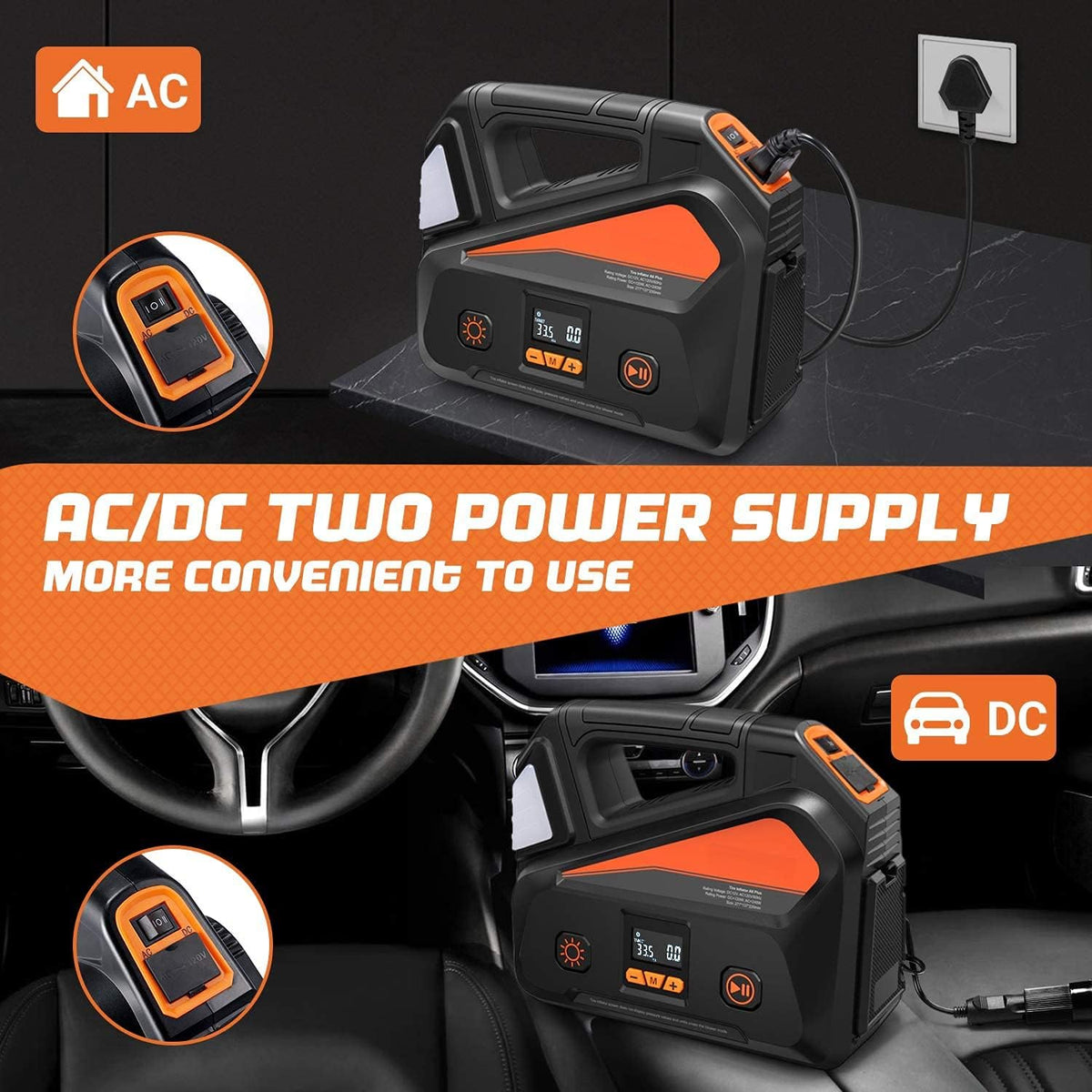 Tire Inflator Portable Air Compressor with Pressure Gauge, Pack of 2 V8411
