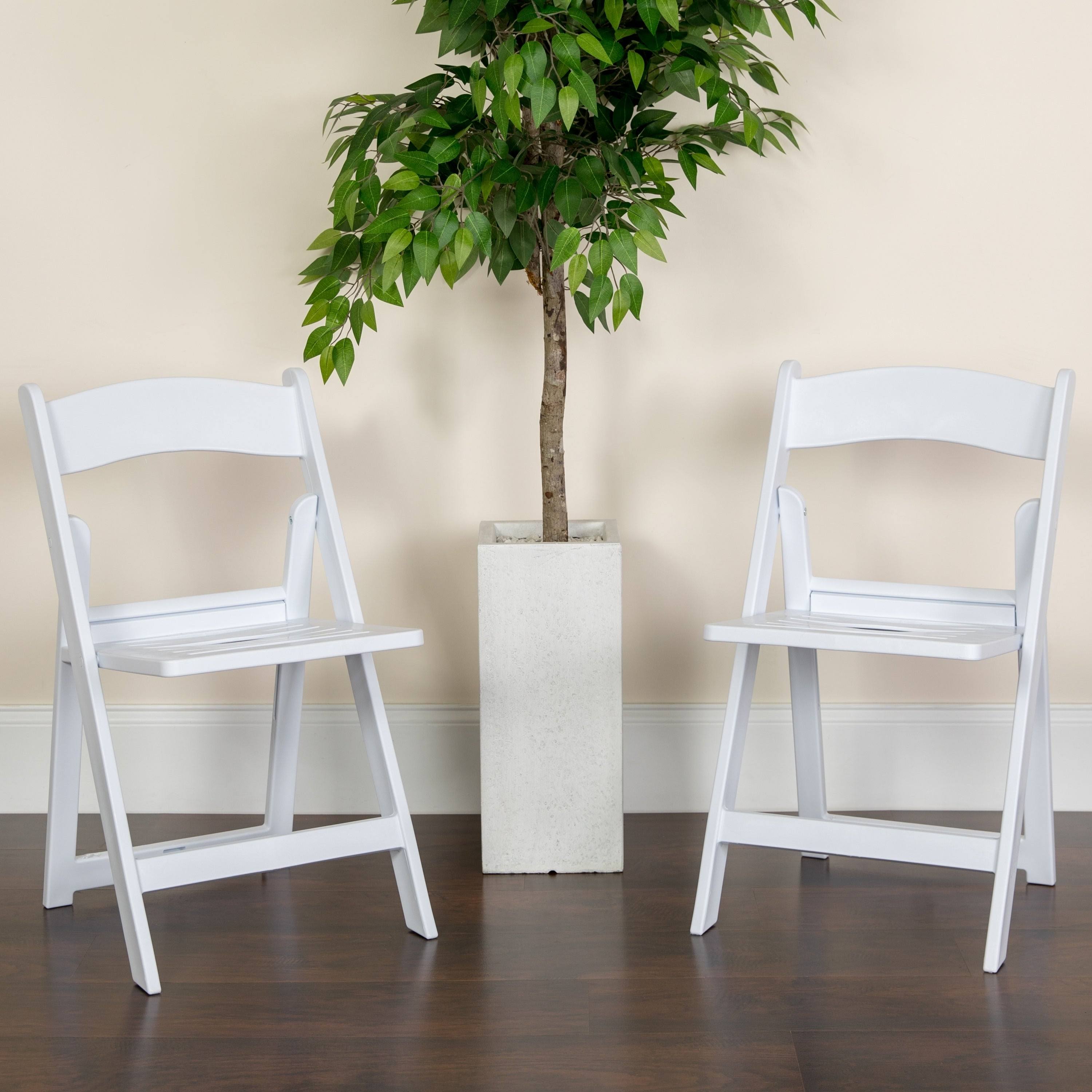 White Resin Folding Chair with Slatted Seat A6176