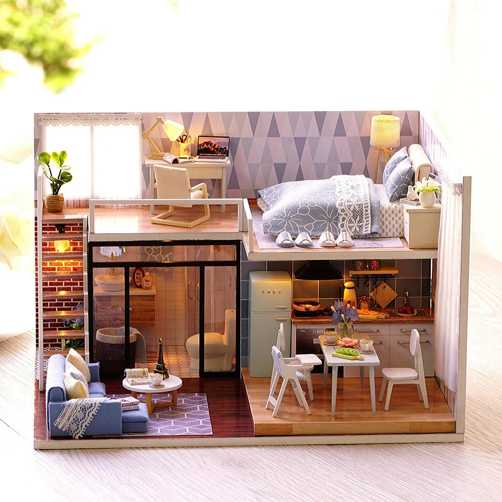 Christmas Wooden DIY Doll House Toy Kit with Music A51852