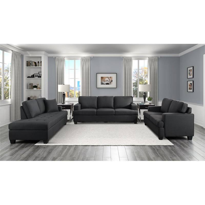 Black Textured Fabric Loveseat R93082