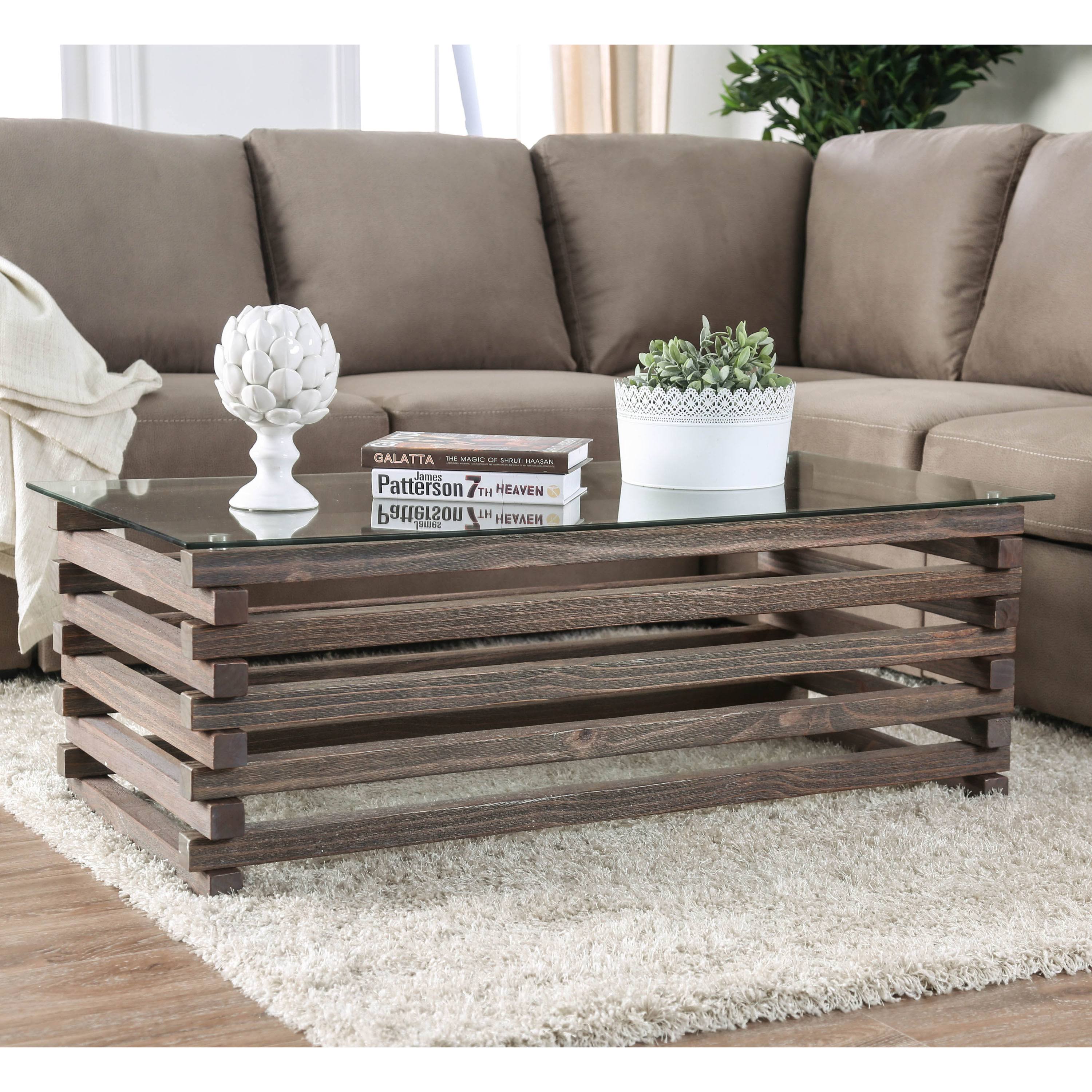 Glass Top Slatted Coffee Table O7613