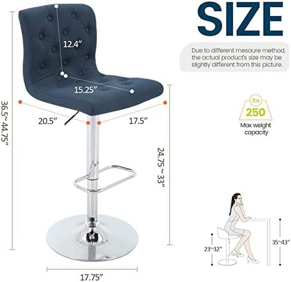 Tufted Fabric Adjustable Swivel Counter Height Barstool with Back (Blue Gold Base) S401