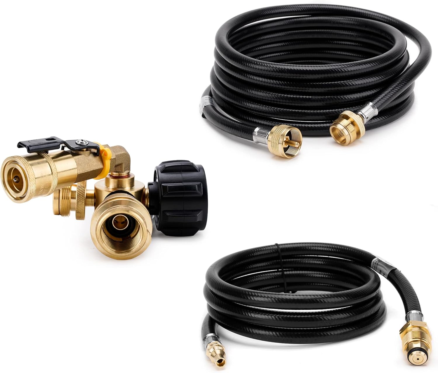 4-Port Propane Brass Tee Adapter Kit with 6FT and 12FT Extension Hose, Pack of 2 Z521