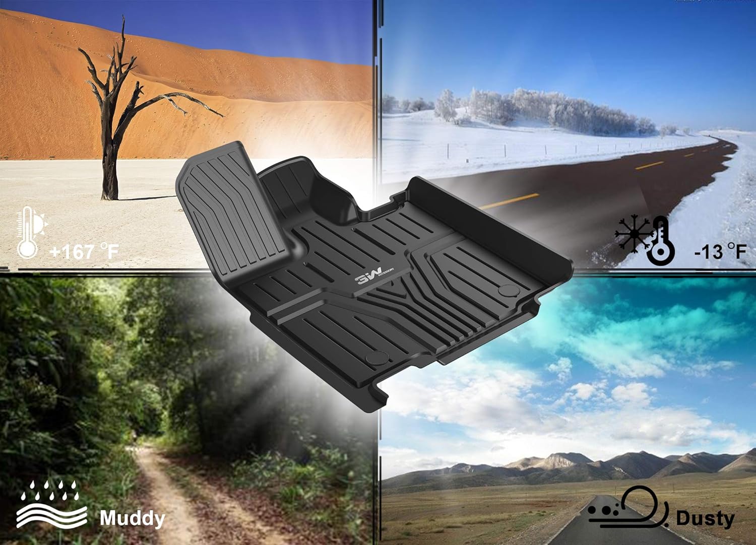 Black All Weather Heavy Duty TPE Car Floor Mats 2 Rows O4459