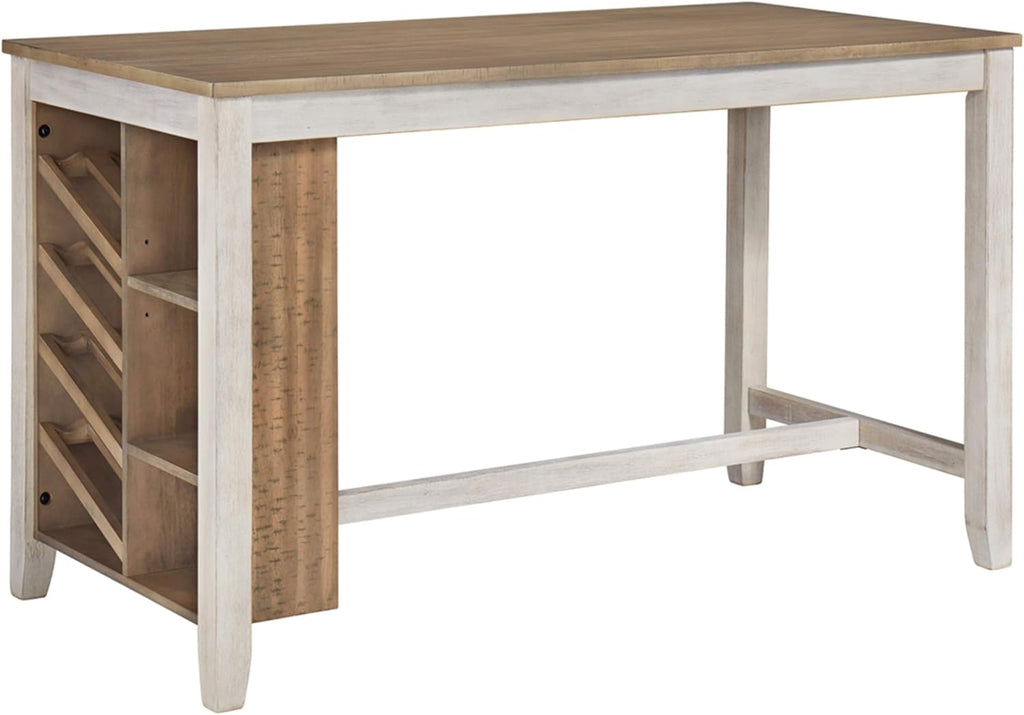 Whitewash Farmhouse Counter Height Dining Table with Storage Cabinet M4360
