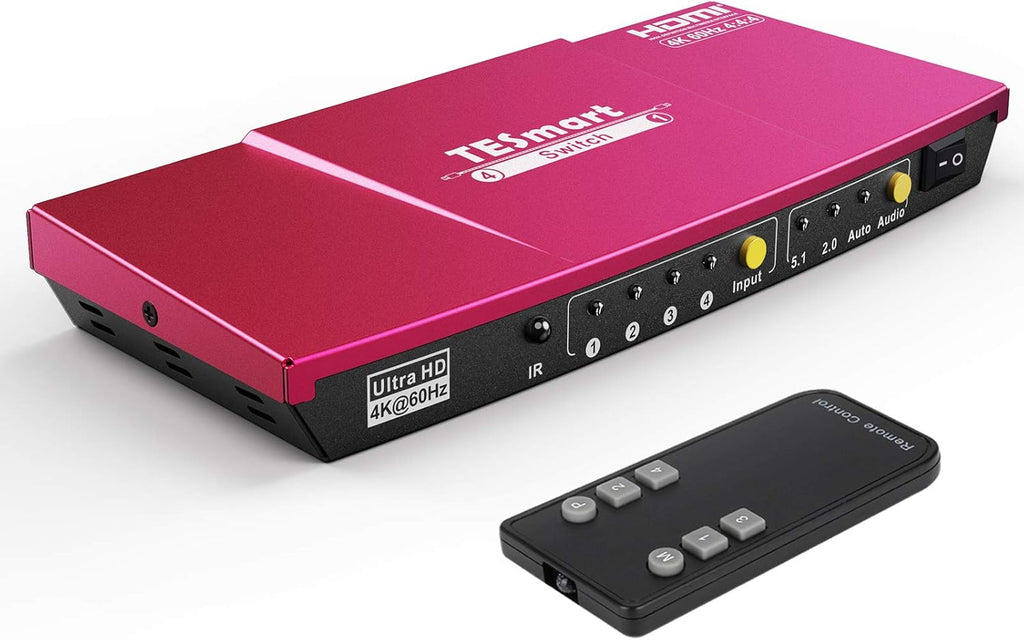 4x1 HDMI Switch Box 4K@60Hz 4:4:4 with S/PDIF and L/R Audio Output, IR Wireless Remote Control, Red, Pack of 2 B251428
