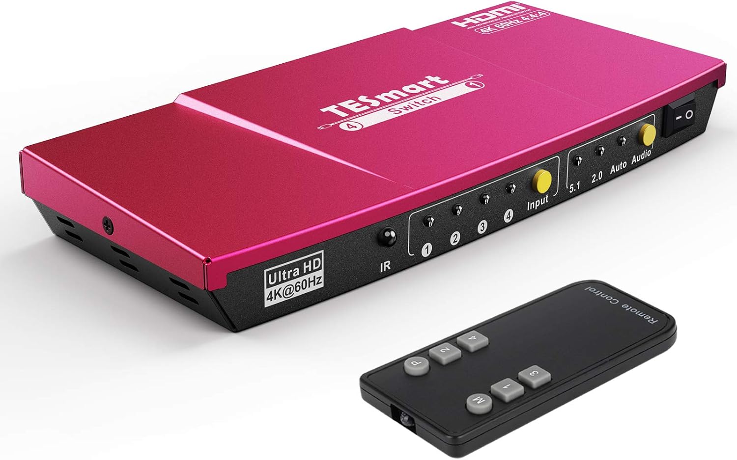4x1 HDMI Switch Box 4K@60Hz 4:4:4 with S/PDIF and L/R Audio Output, IR Wireless Remote Control, Red, Pack of 2 B251428