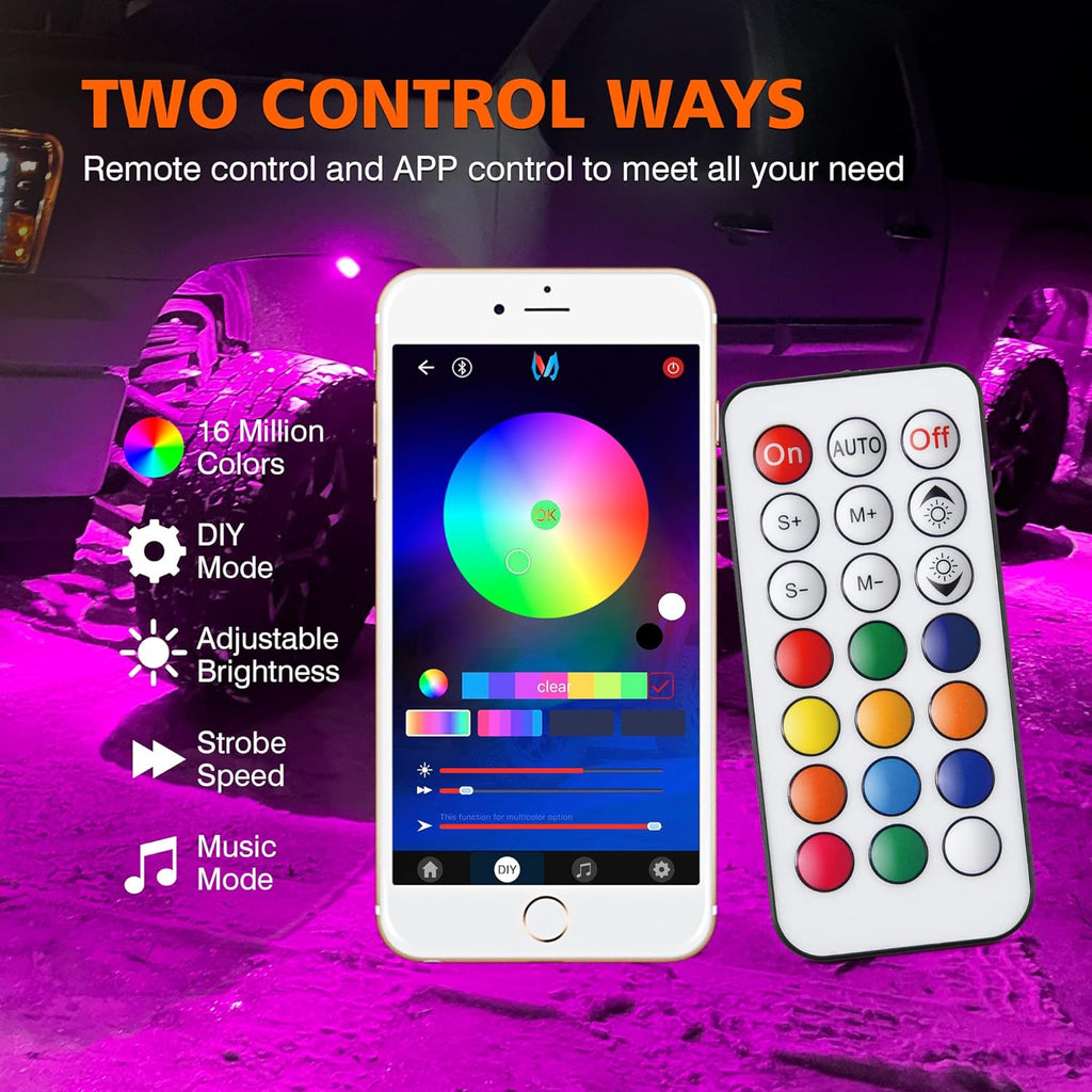 4 Pods Multicolor RGB LED Rock Lights Waterproof M117