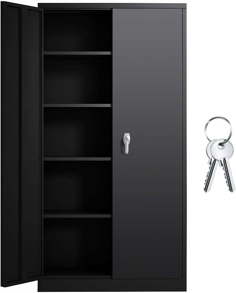 Black Metal Locking Steel Storage Cabinet with Shelves H1962
