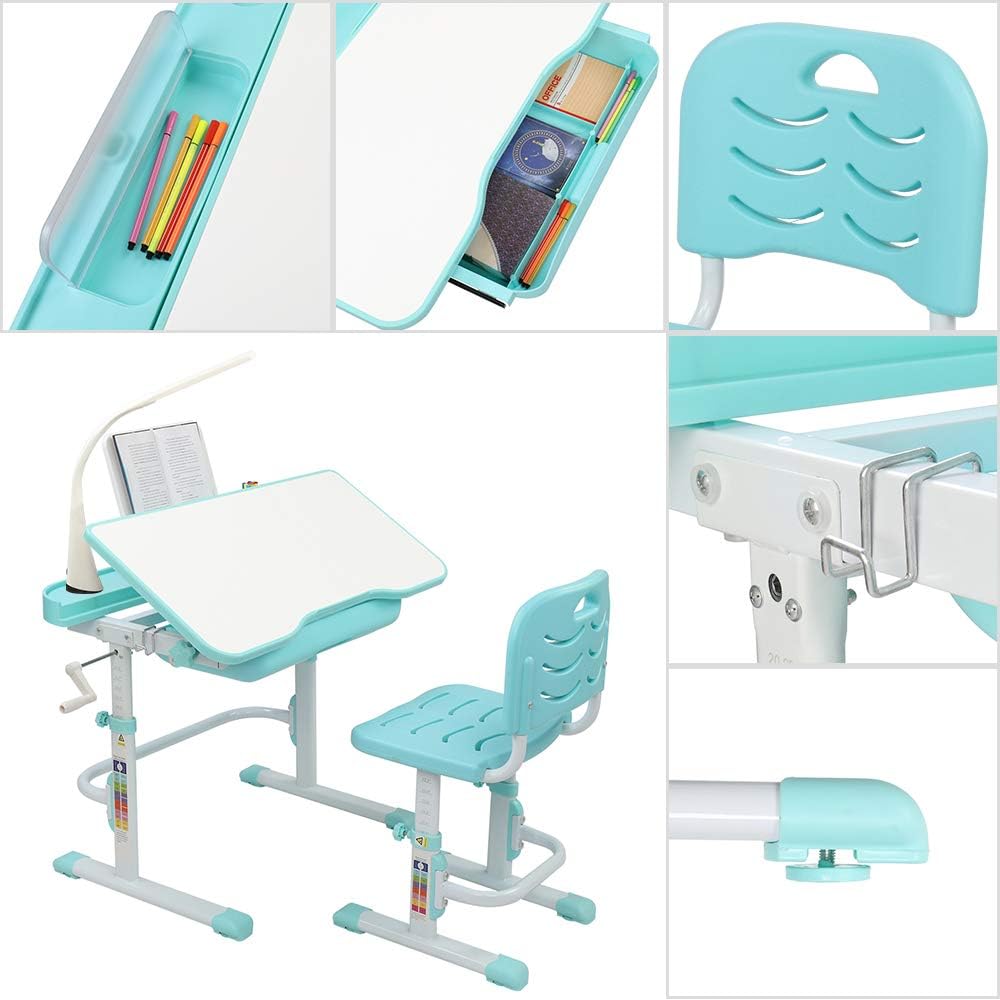 Blue-Green Children Learning Table and Chair with Desk Lamp O9552