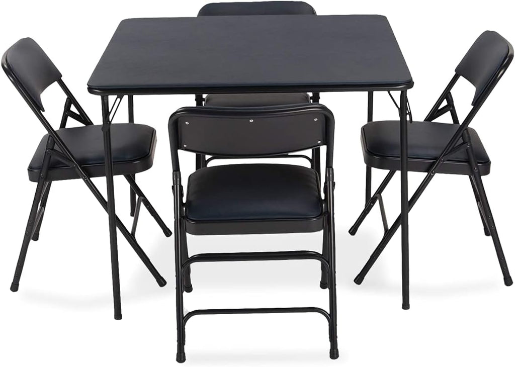 Navy Folding Card Table and Metal Folding Chair Set - 5 Pieces N269902
