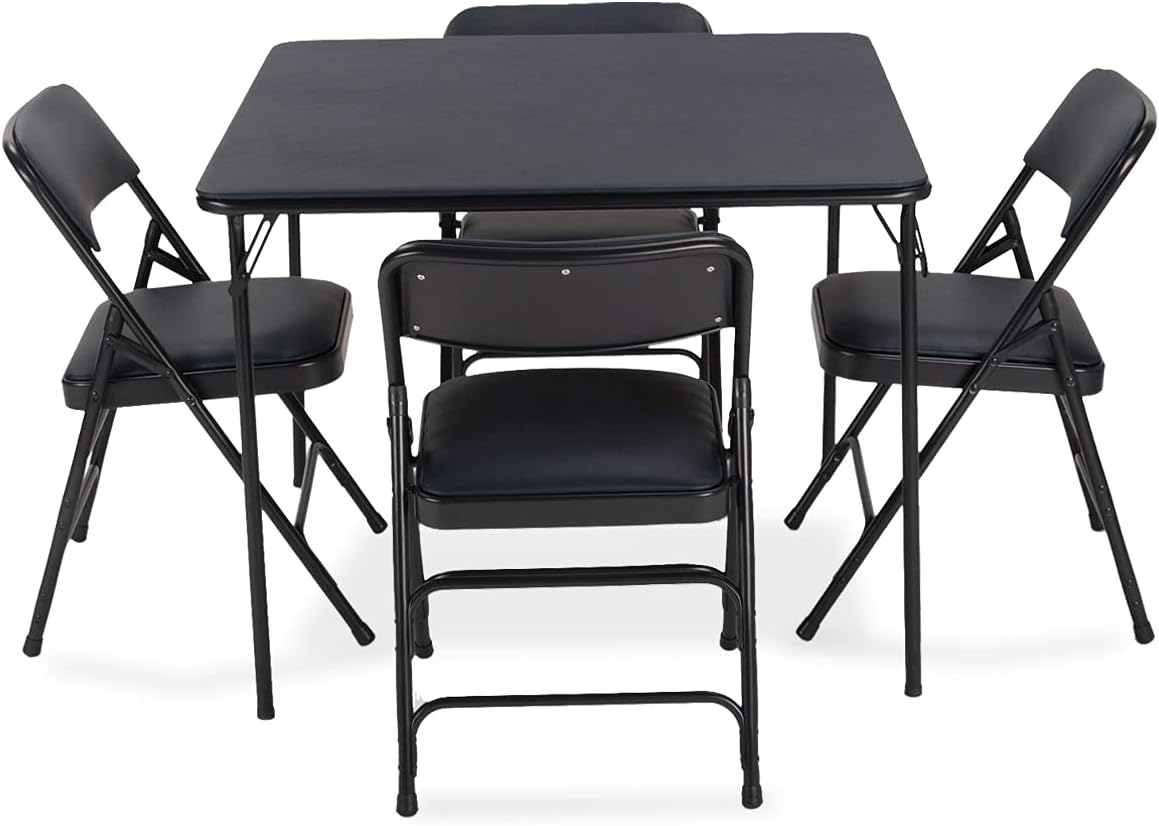 Navy Folding Card Table and Metal Folding Chair Set - 5 Pieces N269902