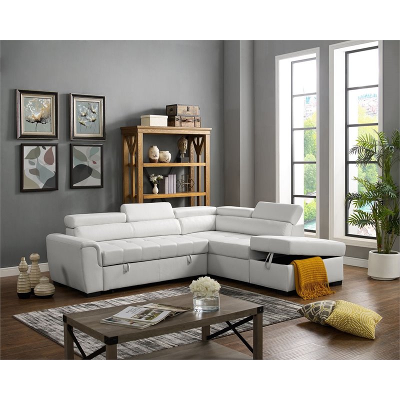 Black Faux Leather Sleeper Sofa with Storage Ottoman L7722