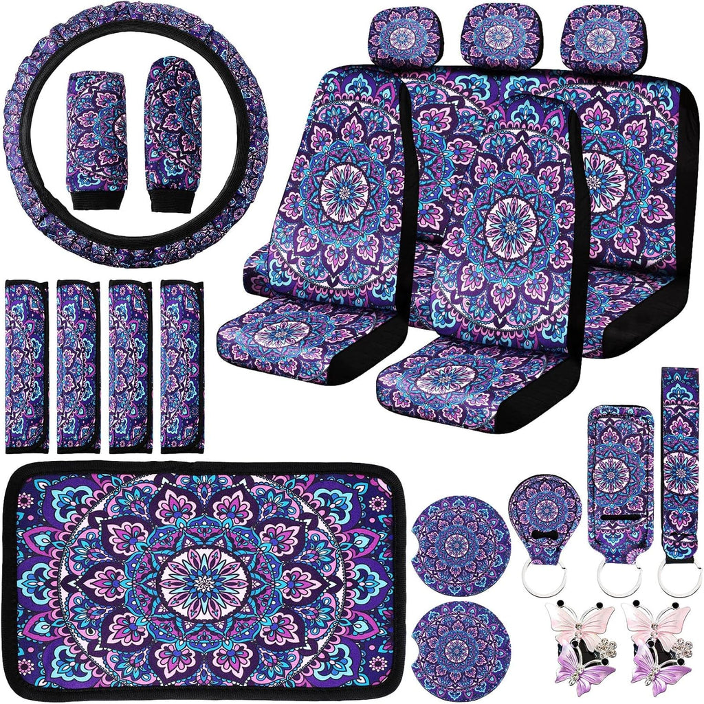 22 Pieces Purple Mandala Car Seat Cover Set A824