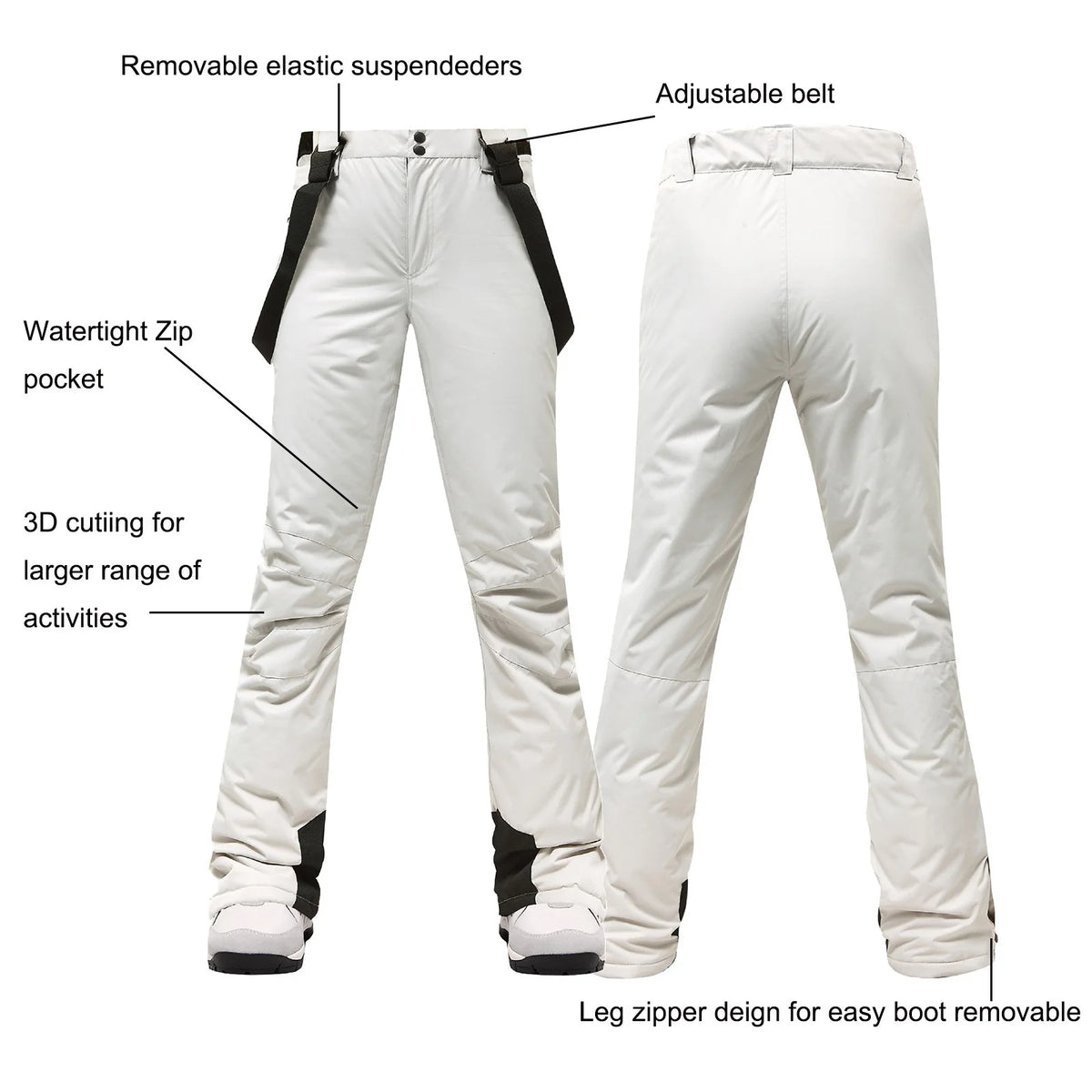 White Waterproof Insulated Snow Bib Trousers O42364