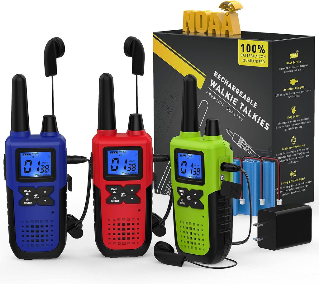 3 Pack Long Range 2 Way Radios with Earpiece and Mic Set USB Charger Battery Weather Alert N5927