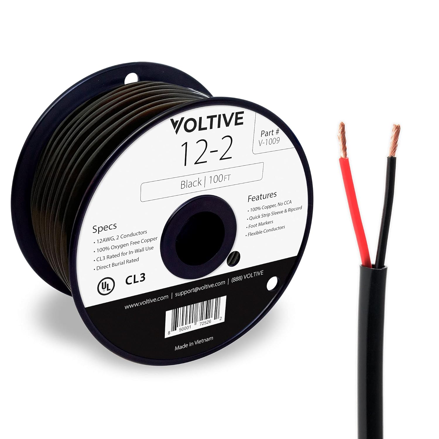 12 AWG 2 Conductor Oxygen-Free Copper Speaker Wire, 250 Foot, White Z84732