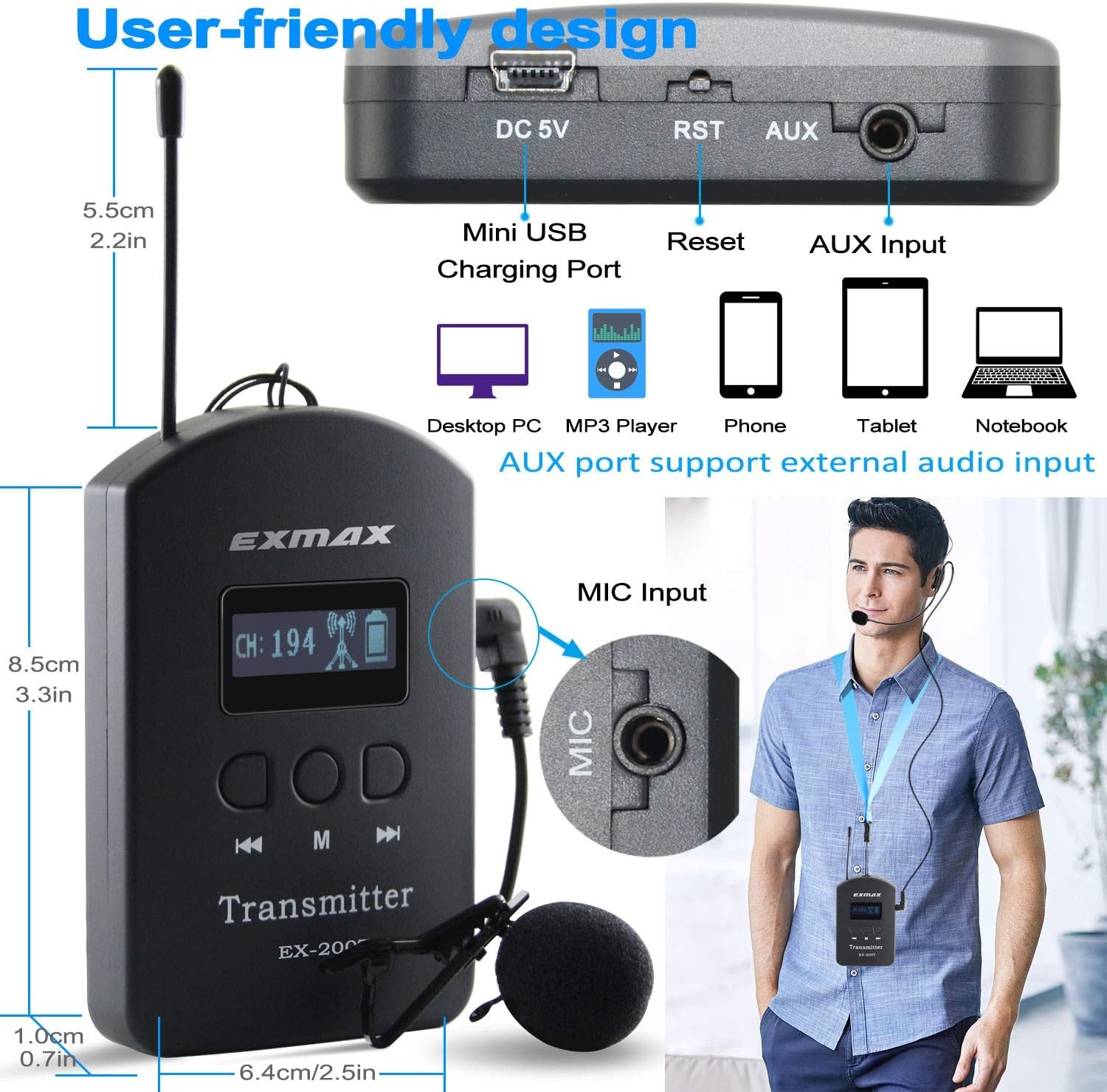 UHF Wireless Tour Guide Audio Transmission Set, 200 Channels, 1 Transmitter & 10 Receivers X323