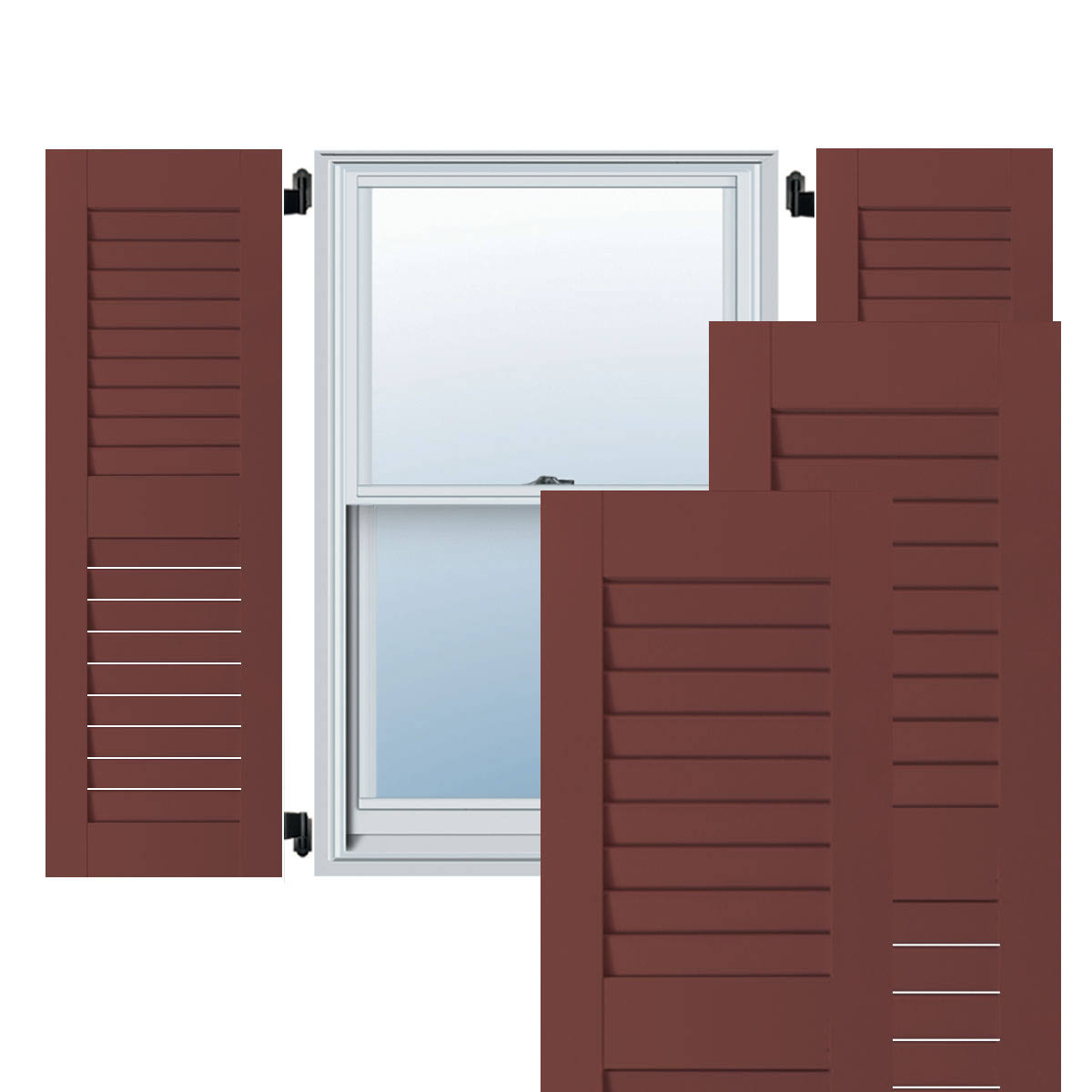 Cottage Red Exterior Wood Pine Louvered Shutters Per Pair G83889