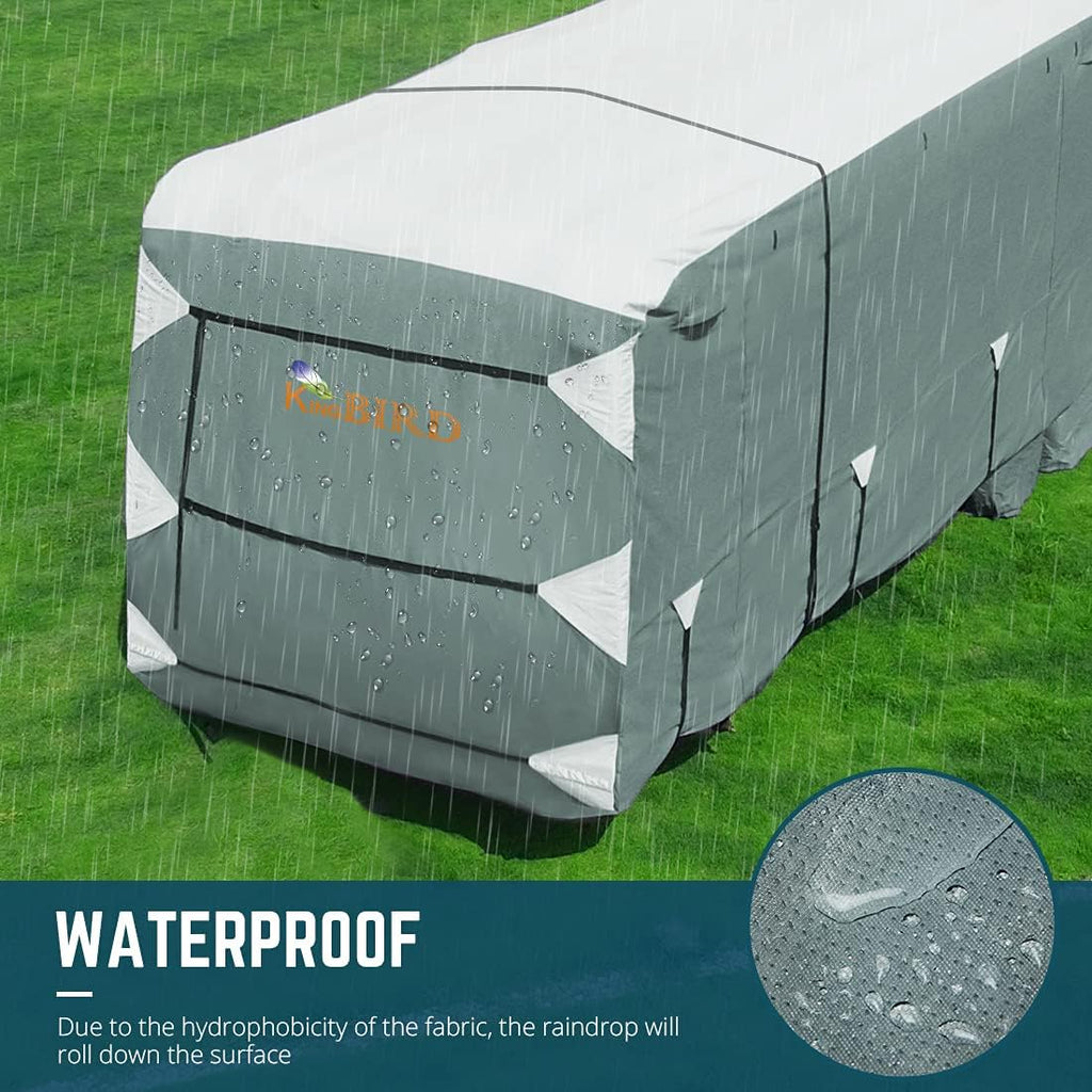 Extra-Thick 5 Layers Anti-UV Travel Trailer RV Cover with 2 Straps & 4 Tire Covers L660755