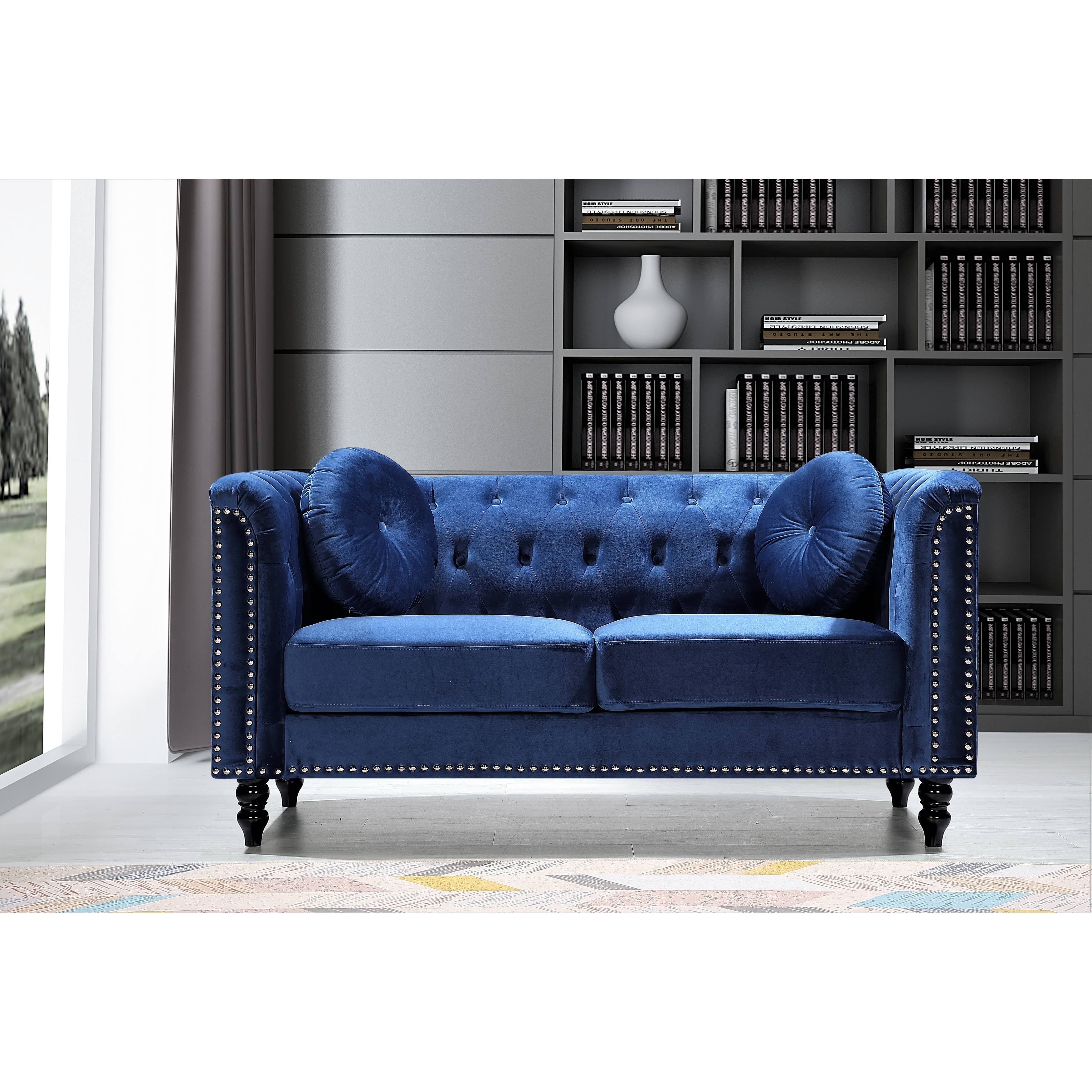 Dark Blue Velvet Chesterfield Loveseat B2778