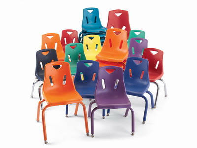 Green Stacking Chairs with Powder-Coated Legs, Set of 6 E710