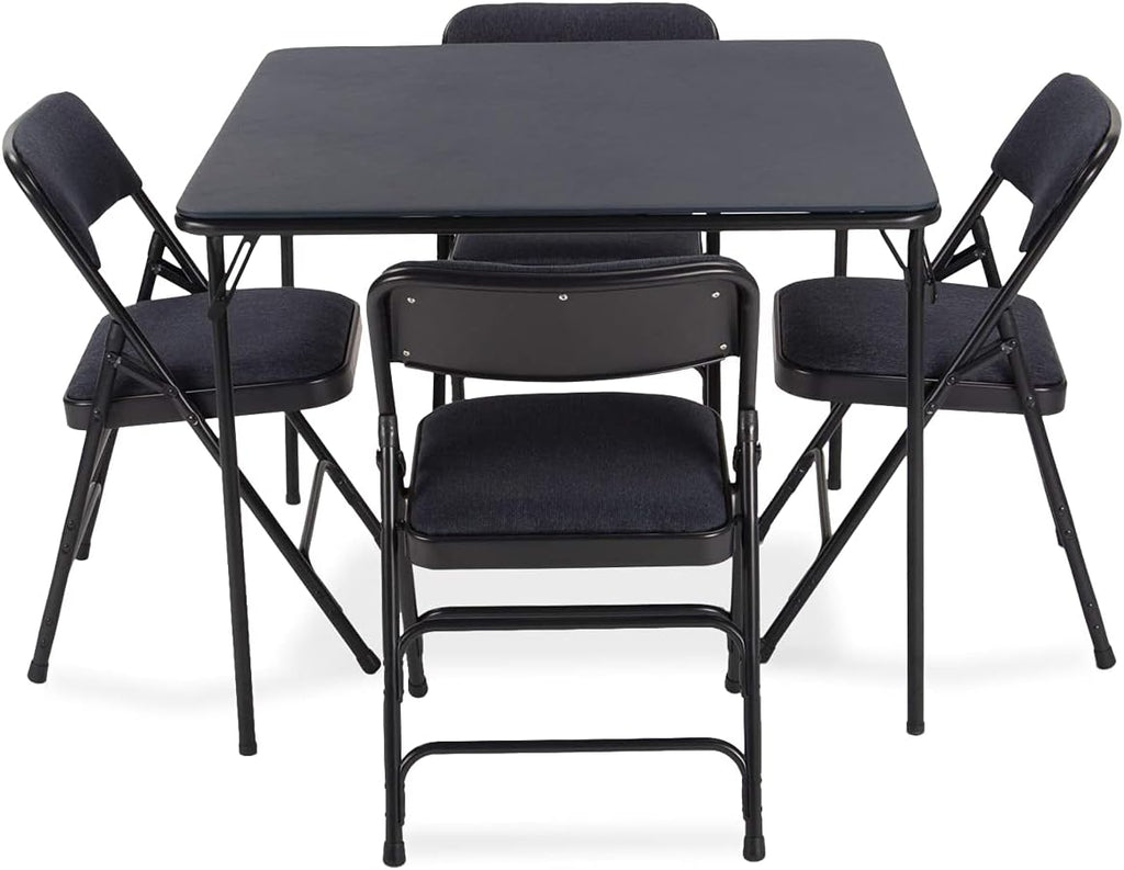 Navy Folding Card Table and Metal Folding Chair Set - 5 Pieces N269902