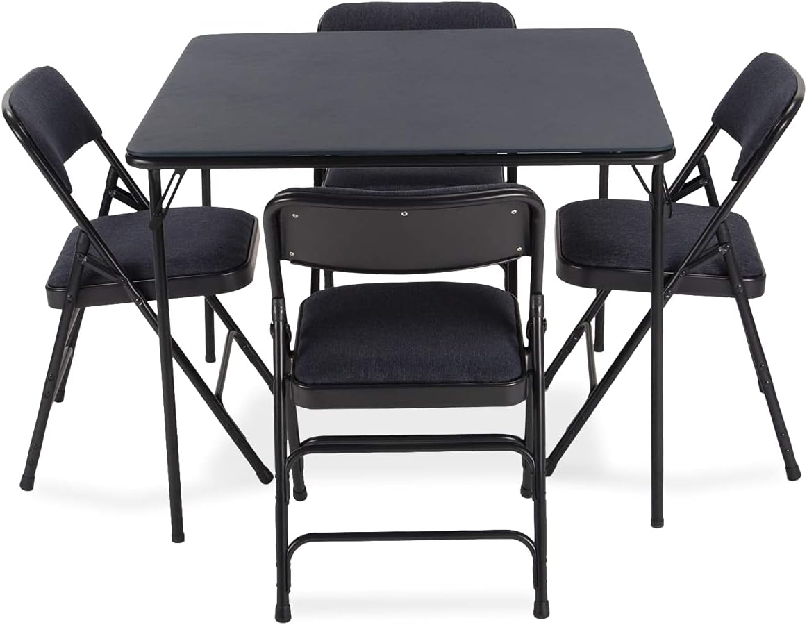 Navy Folding Card Table and Metal Folding Chair Set - 5 Pieces N269902
